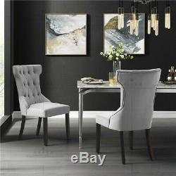 2/4/6pcs Dining Chairs High Back Linen Upholstered Wood Legs Grey Kitchen Chair