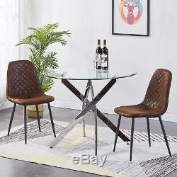 2/4/6x Dining Chairs Suede Brown Chairs Upholstered Seat Metal Legs Kitchen Home