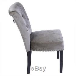 2/4/6x Gray Dining Chairs Armchair High Back Upholstered Fabric Wood Leg Velvet