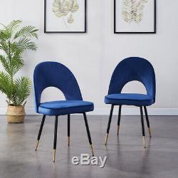 2/4/6x Velvet Dining Chairs Fabric Upholstered Seat Kitchen Chair Metal Leg Room