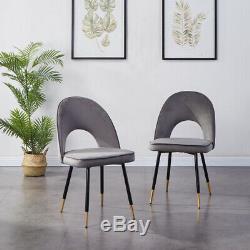 2/4/6x Velvet Dining Chairs Fabric Upholstered Seat Kitchen Chair Metal Leg Room