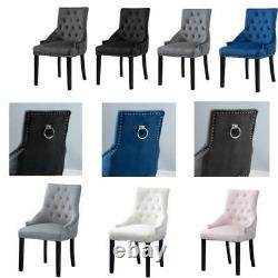 2/4/6x Velvet Dining Chairs Ring Knocker Rivet Side Chairs Black Grey Plnk Beige