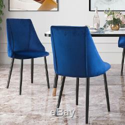 2/4 Lint Fabric Dining Chairs Set Padded Metal Legs Upholstered Reception Chair
