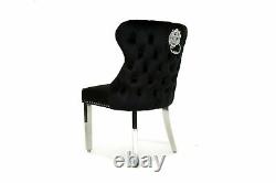 2, 4 Or 6 Black Oxford Dining Chair Metal Legs Lion Knocker Pleated Button