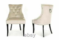 2, 4 Or 6 Cream Velvet Clio Dining Chair Black Wood Legs Chrome Ring Knocker