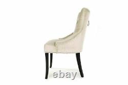 2, 4 Or 6 Cream Velvet Clio Dining Chair Black Wood Legs Chrome Ring Knocker