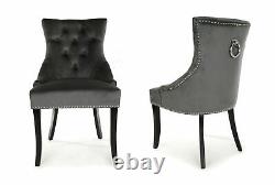 2, 4 Or 6 Grey Velvet Clio Dining Chair Black Wood Legs Chrome Ring Knocker