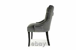 2, 4 Or 6 Grey Velvet Clio Dining Chair Black Wood Legs Chrome Ring Knocker