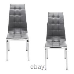 2/4 Pcs PU Leather Upholstered Dining Chair Living Room High Backrest Seat Grey