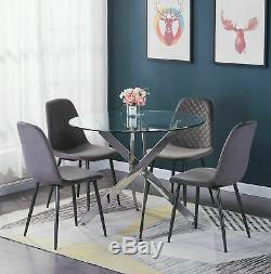 2/4 Velvet Dining Chair Grey Fabric Upholstered Seat Black Leg Dressing Kitchen
