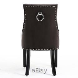 2/4 X Velvet Dark Grey Dining Chair Stud Edge Upholstered Seat For Dining Room