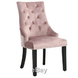 2/4 x Upholstered Dining Chair Velvet with Nailhead Ring Knocker Oyster Kitchen