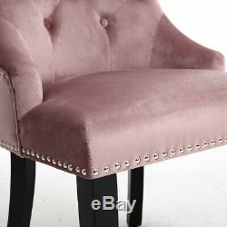 2/4 x Upholstered Dining Chair Velvet with Nailhead Ring Knocker Oyster Kitchen