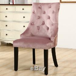 2/4 x Velvet Upholstered Dining Chair with Studs Ring Pull Knocker Oyster Chairs
