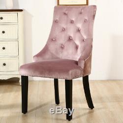 2/4 x Velvet Upholstered Dining Chair with Studs Ring Pull Knocker Oyster Chairs