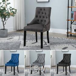 2/4x Accent Velvet Fabric Dining Chairs Studded Upholstered Armchair with Knocker