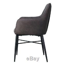 2/4x Dining Chairs Armchair Upholstered Faux Leather Metal Leg Grey Brown Lounge
