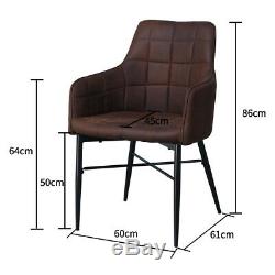 2/4x Dining Chairs Armchair Upholstered Faux Leather Metal Leg Grey Brown Lounge