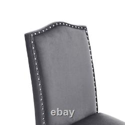 2/4x Grey Velvet Upholstered Dining Chair Reception Room Padded Seat Side Chairs