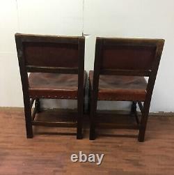 2 Antique Cromwellian Style Studded Leather Chairs