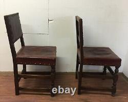 2 Antique Cromwellian Style Studded Leather Chairs