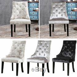 2 Crushed Velvet Upholstered High Wing Knocker Back Dining Chairs Kitchen Chairs
