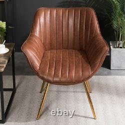 2 Dining Chairs Distressed Tan Leather Upholstered Occasional Lounge Armchair PU