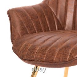 2 Dining Chairs Distressed Tan Leather Upholstered Occasional Lounge Armchair PU
