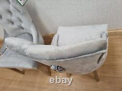 2 Dining Chairs Pair Fabric Dining Chairs Modern Grey Velour Chairs Chrome