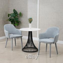 2× Grey Dining Chairs Upholstered Linen Seat Metal Legs Dining Room Chairs
