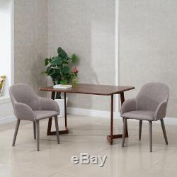 2× Grey Dining Chairs Upholstered Linen Seat Metal Legs Dining Room Chairs