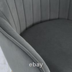 2 Grey Velvet Upholstered Dining Chairs With Armrest/Backrest/Gold Metal legs