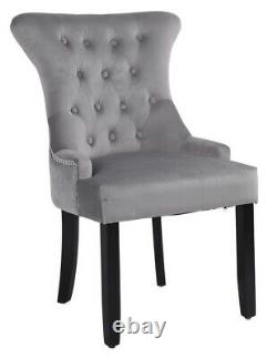 2 Grey Velvet Wing Back Dining Chairs, Ring Knocker, Velvet Upholstered
