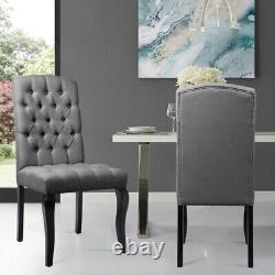 2× High Back Dining Chair Linen Fabric Upholstered Kitchen Living Room Seat