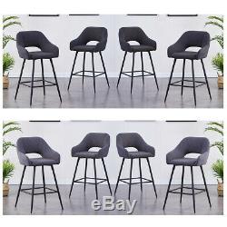 2 High Breakfast Bar Stools Fabric Upholstered Seat Armrest Dining Chairs Kitche