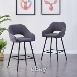 2 High Breakfast Bar Stools Fabric Upholstered Seat Armrest Dining Chairs Kitche