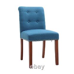 2 Modern Compact Dining Chairs Button Back Linen Padded Seat Vanity Makeup Chair