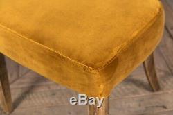 2 Mustard Yellow Velvet Upholstered Dining Chairs Curved Diamond Back