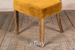 2 Mustard Yellow Velvet Upholstered Dining Chairs Curved Diamond Back