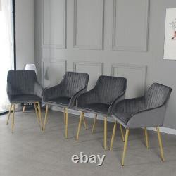 2 PCS Modern Velvet Fabric Upholstered Dining Chairs Armchairs Gold Metal Legs