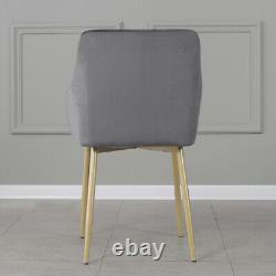 2 PCS Modern Velvet Fabric Upholstered Dining Chairs Armchairs Gold Metal Legs