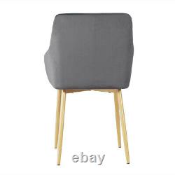 2 PCS Velvet Fabric Upholstered Dining Chairs Armchairs Gold Metal Legs Modern