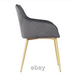 2 PCS Velvet Fabric Upholstered Dining Chairs Armchairs Gold Metal Legs Modern