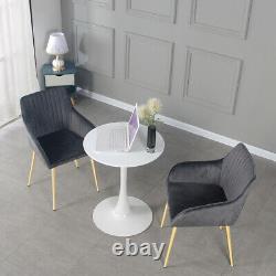2 PCS Velvet Fabric Upholstered Modern Dining Chairs Armchairs Gold Metal Legs