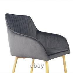 2 PCS Velvet Fabric Upholstered Modern Dining Chairs Armchairs Gold Metal Legs