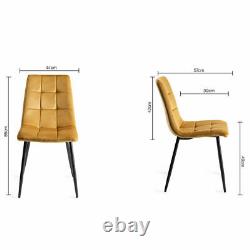 2 Pack Dining Chairs Upholstered Tapered Back Square Stitch In Mustard Velvet