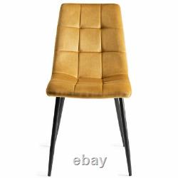 2 Pack Dining Chairs Upholstered Tapered Back Square Stitch In Mustard Velvet