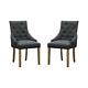 2 Pcs Accent Dining Chairs Dark Grey Fabric Upholstered Curved Button Tufted Bn