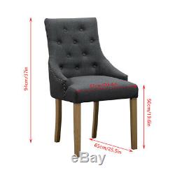 2 Pcs Accent Dining Chairs Dark Grey Fabric Upholstered Curved Button Tufted BN