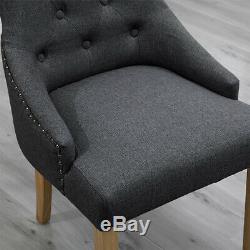 2 Pcs Accent Dining Chairs Dark Grey Fabric Upholstered Curved Button Tufted BN